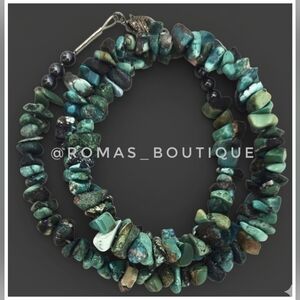 Vintage Natural Turquoise Chip Stone necklace With Sterling Beads